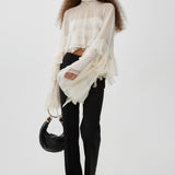 High-low white ruffle top in silk mousseline