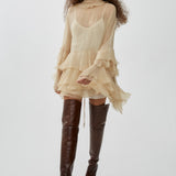 Ruffled mini dress in silk mousseline