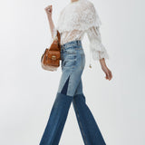 Flared patchwork jeans in denim