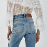 Flared patchwork jeans in denim