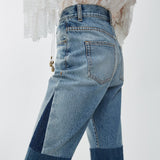 Flared patchwork jeans in denim