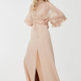 V-neck crepe satin long dress