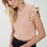 Short-sleeve wool knit top