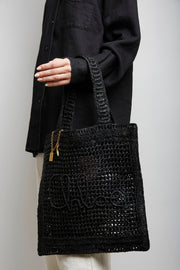 Summer banana black raffia tote bag