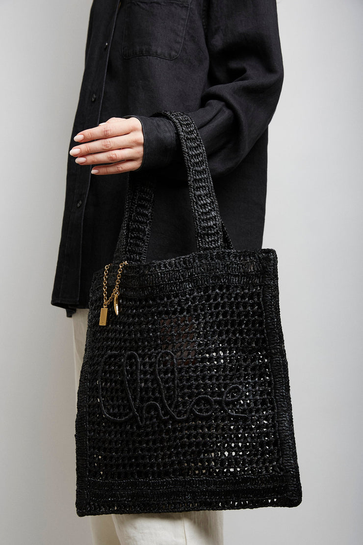 Summer banana black raffia tote bag