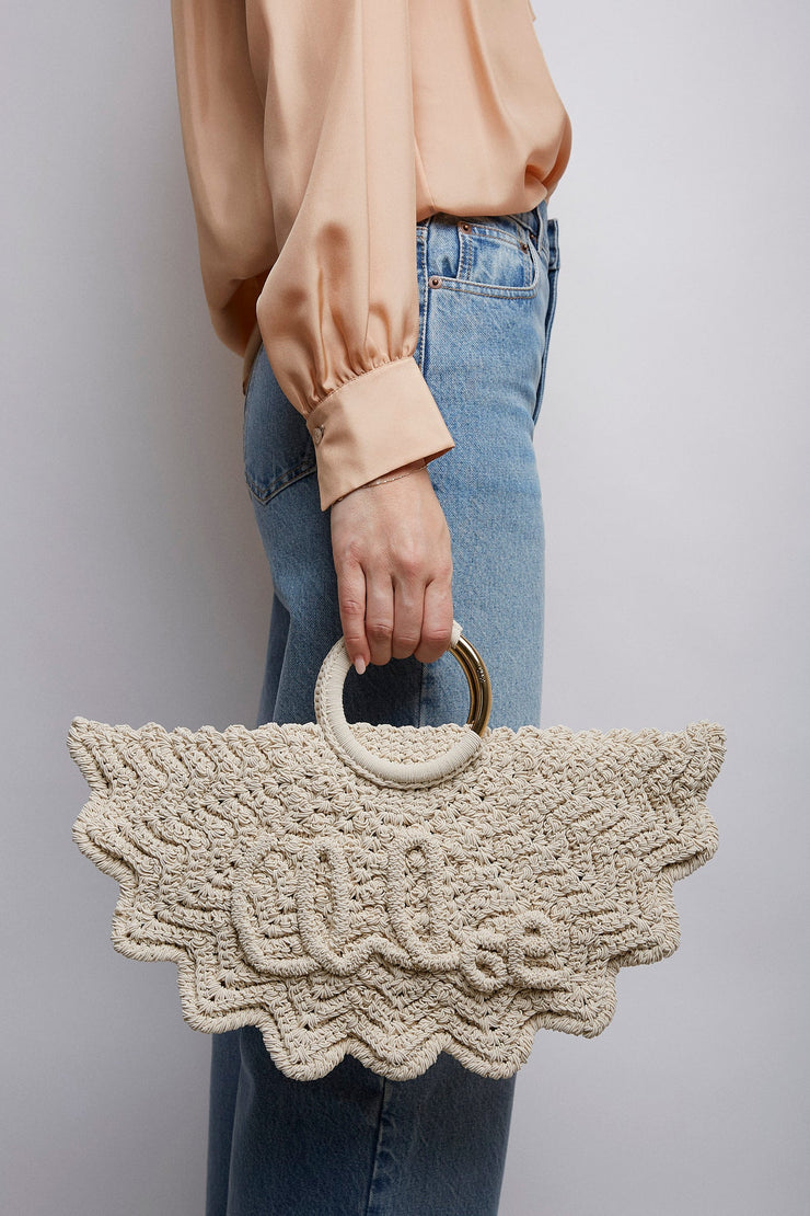 Bracelet paravent small ivory crochet tote bag