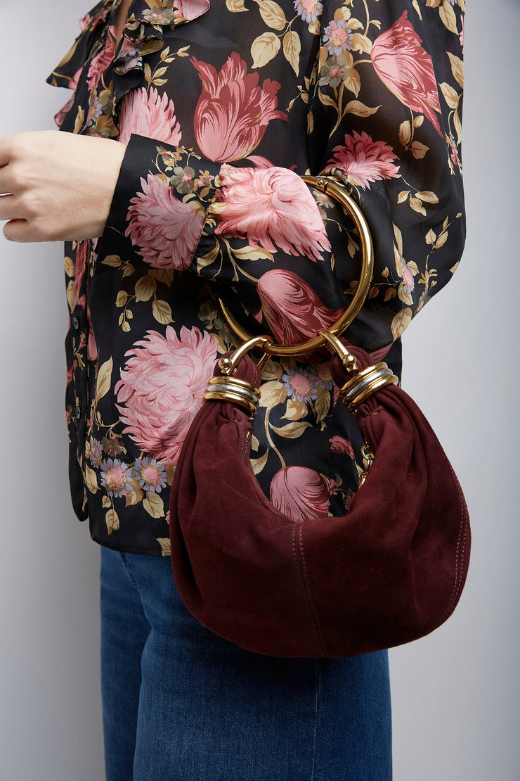 Bracelet burgundy mini suede hobo bag