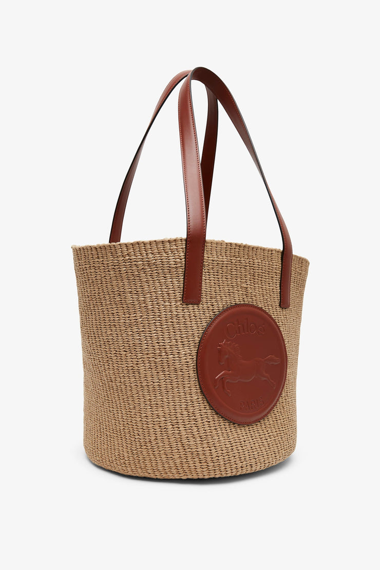 Horse medal brown raffia basket bag