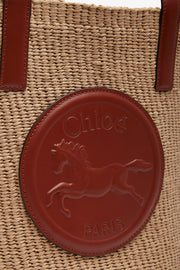 Horse medal brown raffia basket bag