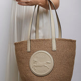 Horse medal ivory raffia basket bag