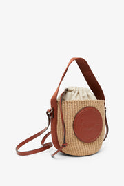 Horse medal brown raffia bucket bag