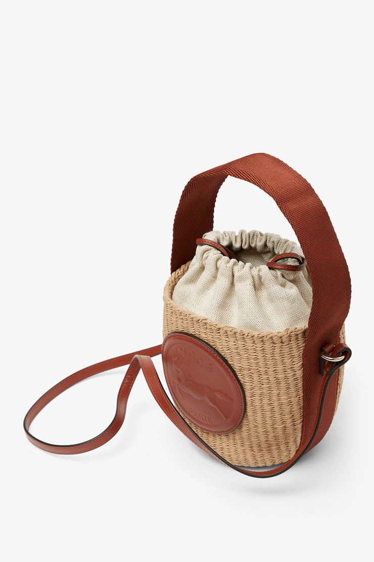 Horse medal brown raffia bucket bag