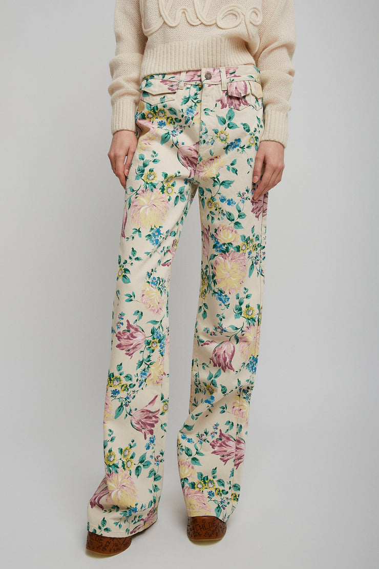 Flower jeans with flared legs