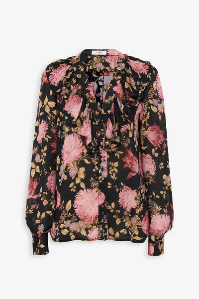 V-neck ruffled silk charmeuse blouse