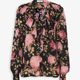 V-neck ruffled silk charmeuse blouse