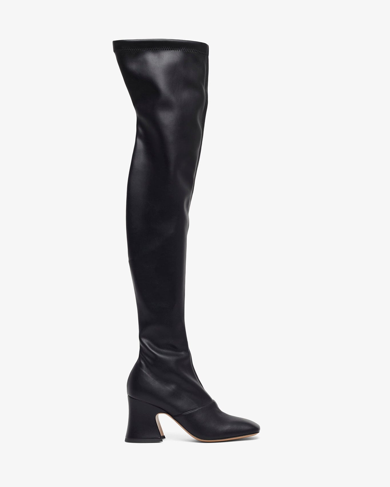 Black knee-high boot on a white background