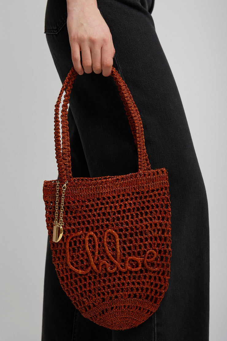 Small summer banana clay brown tote bag