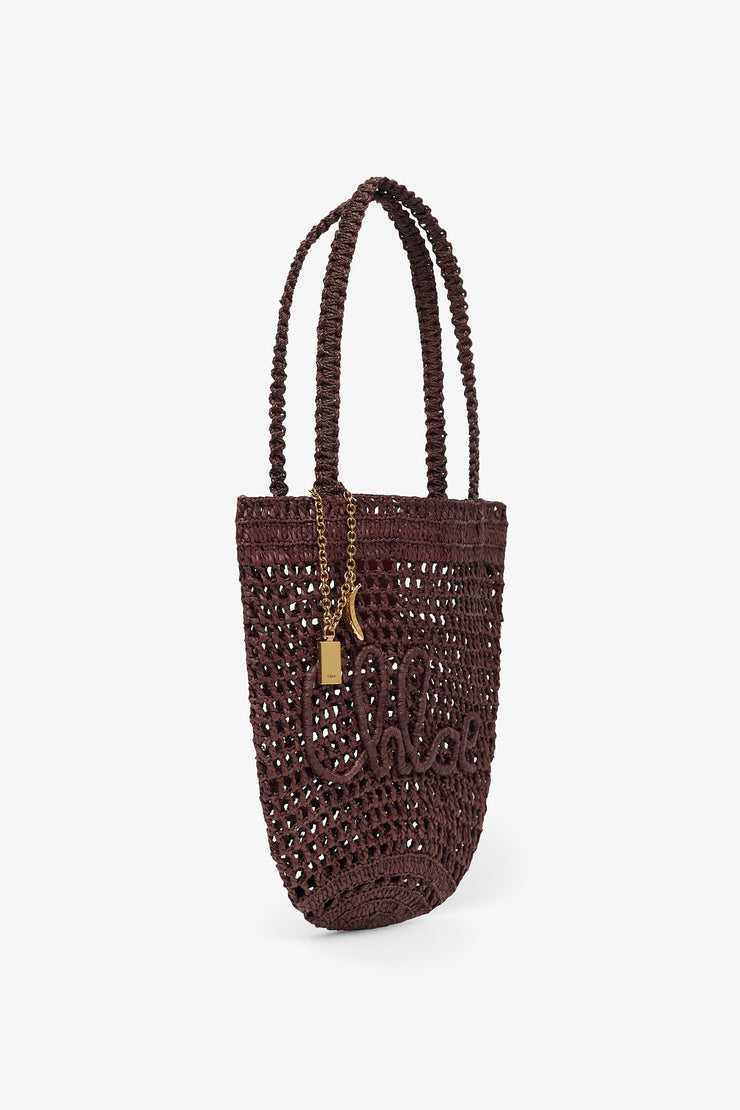 Small summer banana dark brown tote bag