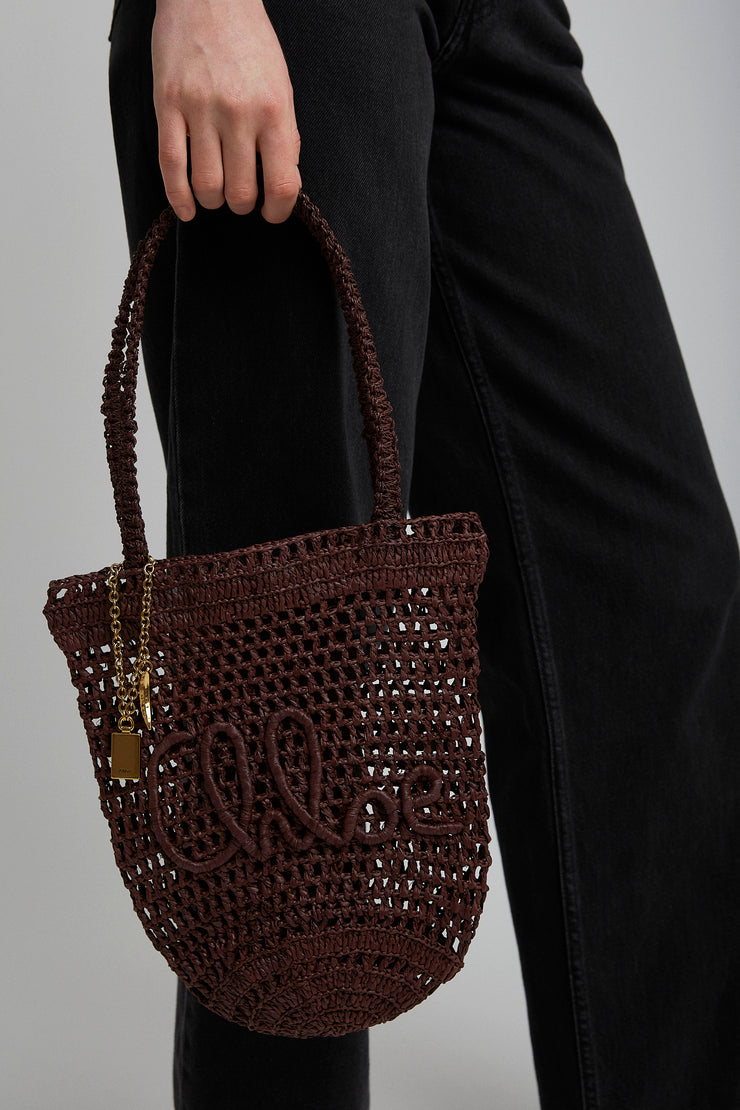 Small summer banana dark brown tote bag