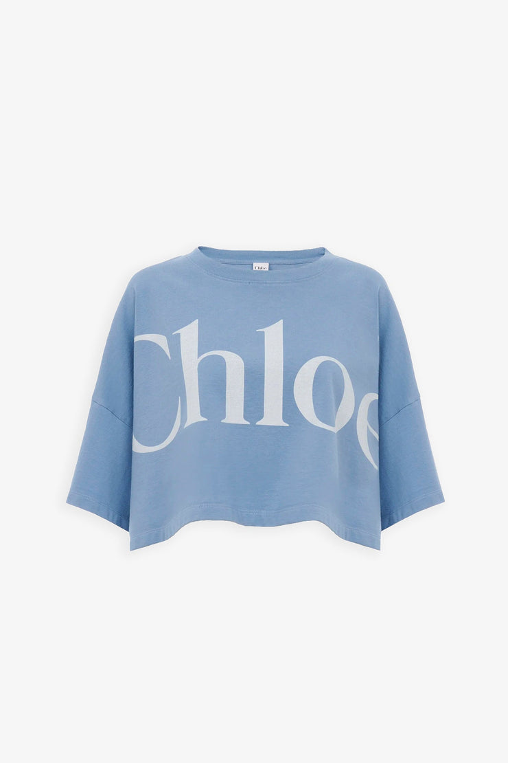 Cropped blue logo t-shirt