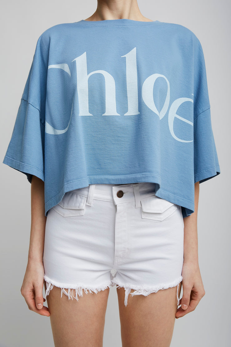 Cropped blue logo t-shirt