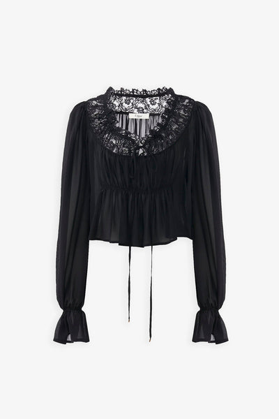 scoop-neck cropped black top in silk