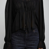 scoop-neck cropped black top in silk