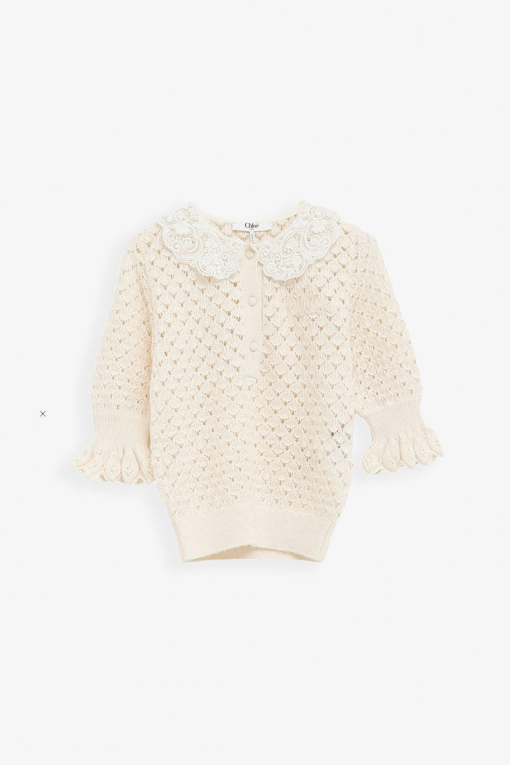Lace-trimmed polo shirt