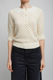 Lace-trimmed polo shirt