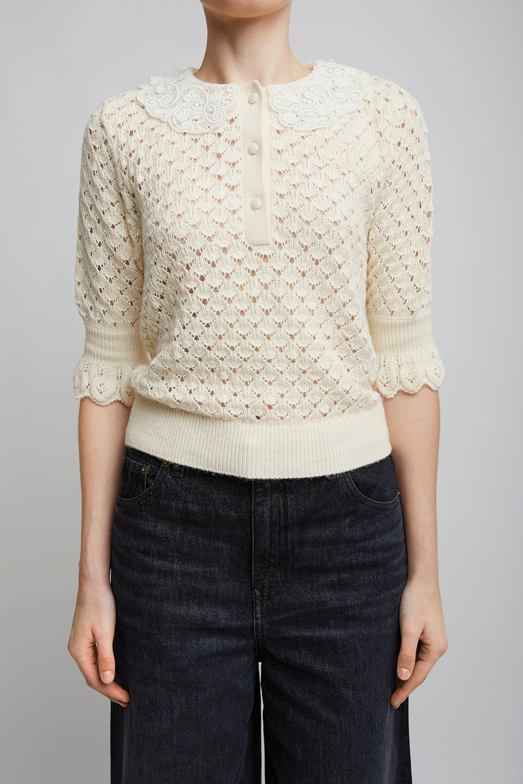 Lace-trimmed polo shirt