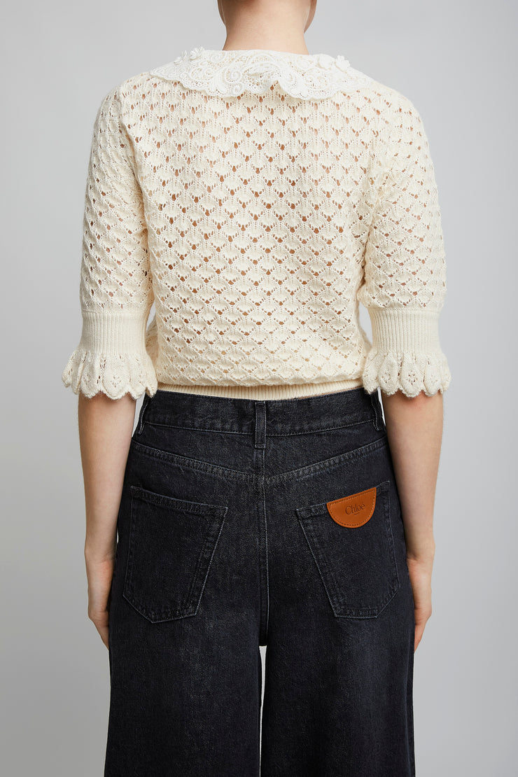 Lace-trimmed polo shirt