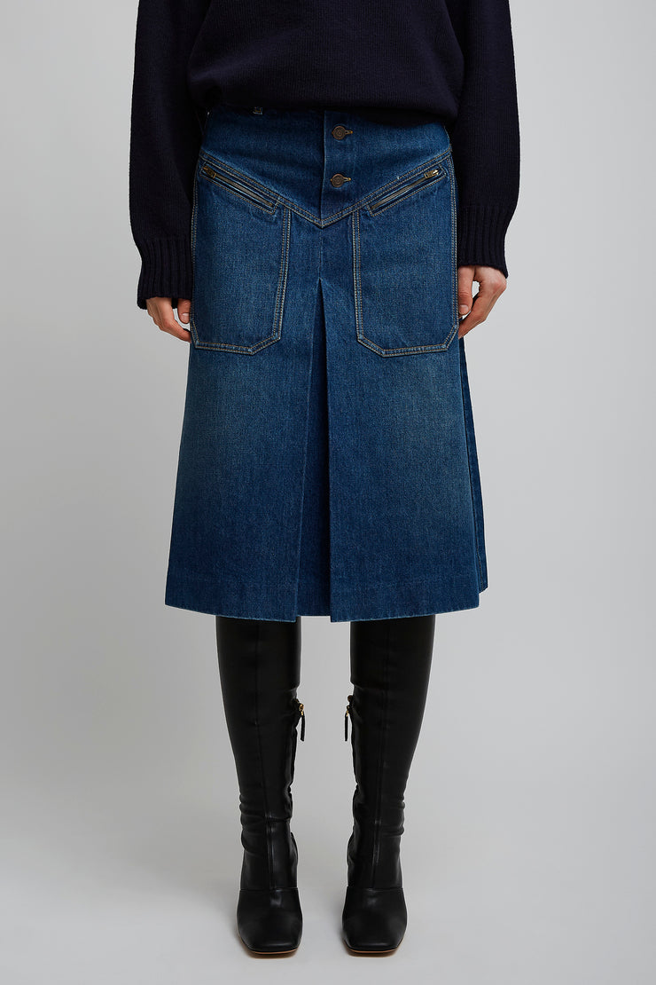 Knee length denim skirt