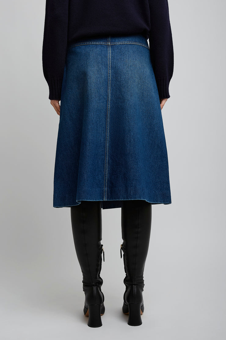 Knee length denim skirt