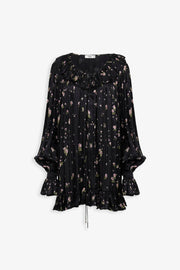 Gathered mini silk dress
