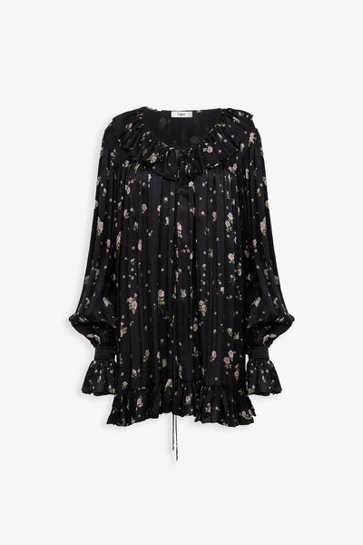 Gathered mini silk dress