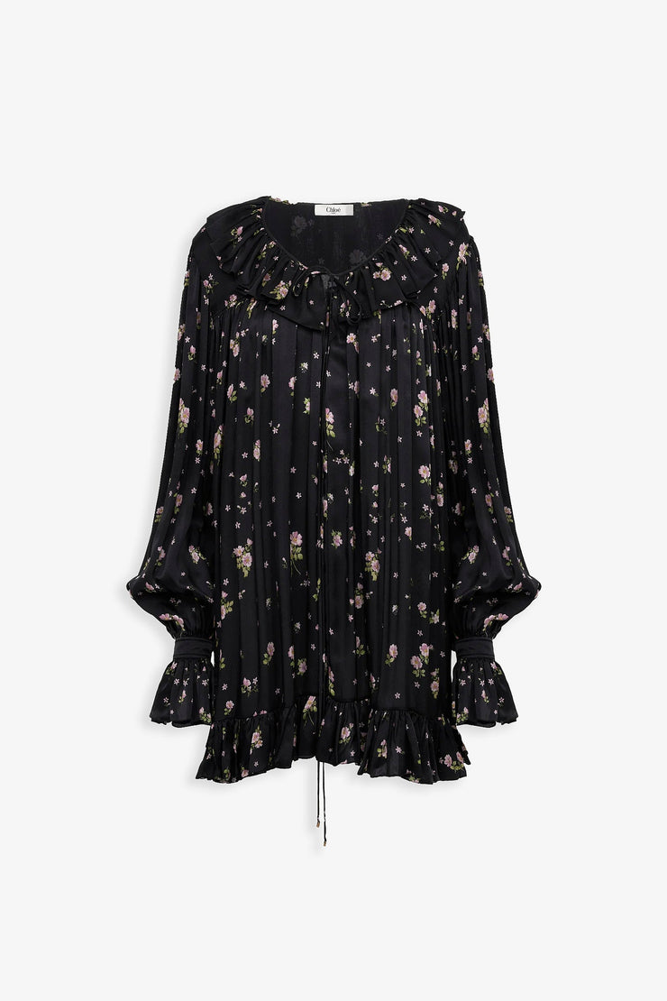 Gathered mini silk dress