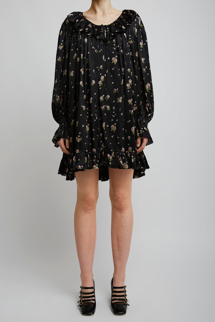 Gathered mini silk dress
