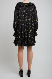 Gathered mini silk dress