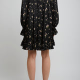 Gathered mini silk dress