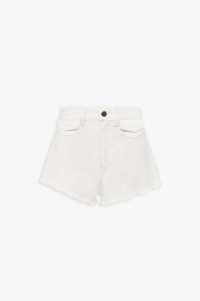 High rise white mini denim shorts