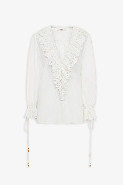 V neck cotton white blouse