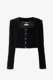 Cropped Spencer black velvet jacket