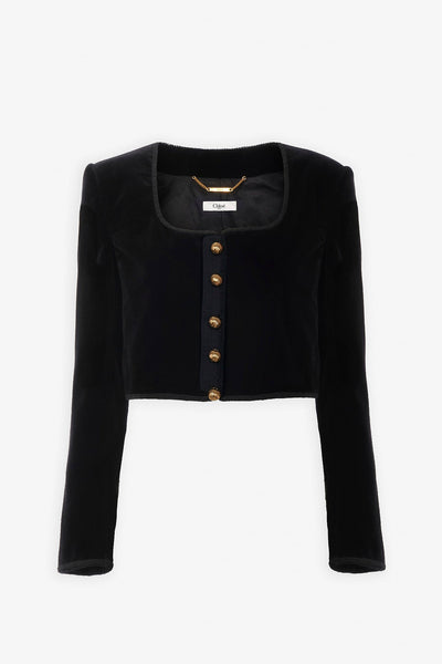 Cropped Spencer black velvet jacket