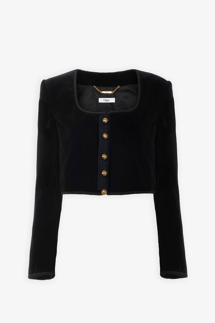 Cropped Spencer black velvet jacket
