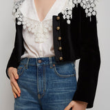 Cropped Spencer black velvet jacket