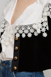 Cropped Spencer black velvet jacket