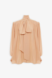 Oversized gathered lavalliere blouse