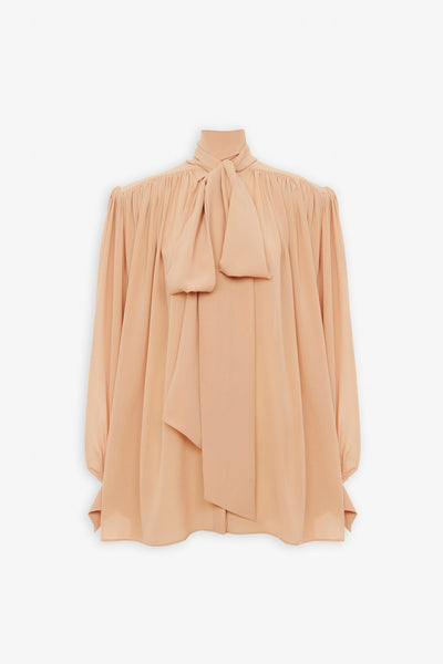 Oversized gathered lavalliere blouse