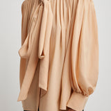Oversized gathered lavalliere blouse