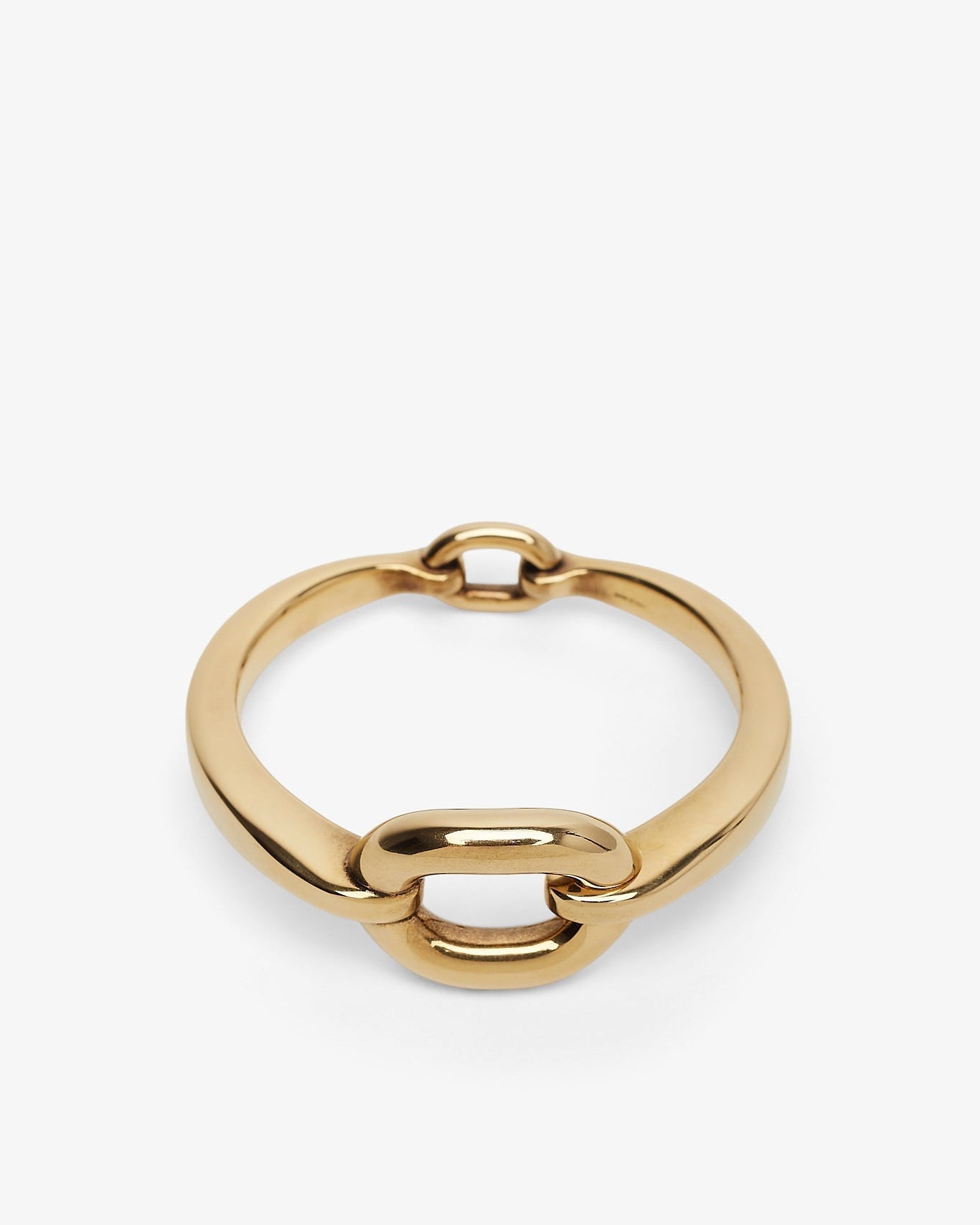 Gold chain-style ring on a white background